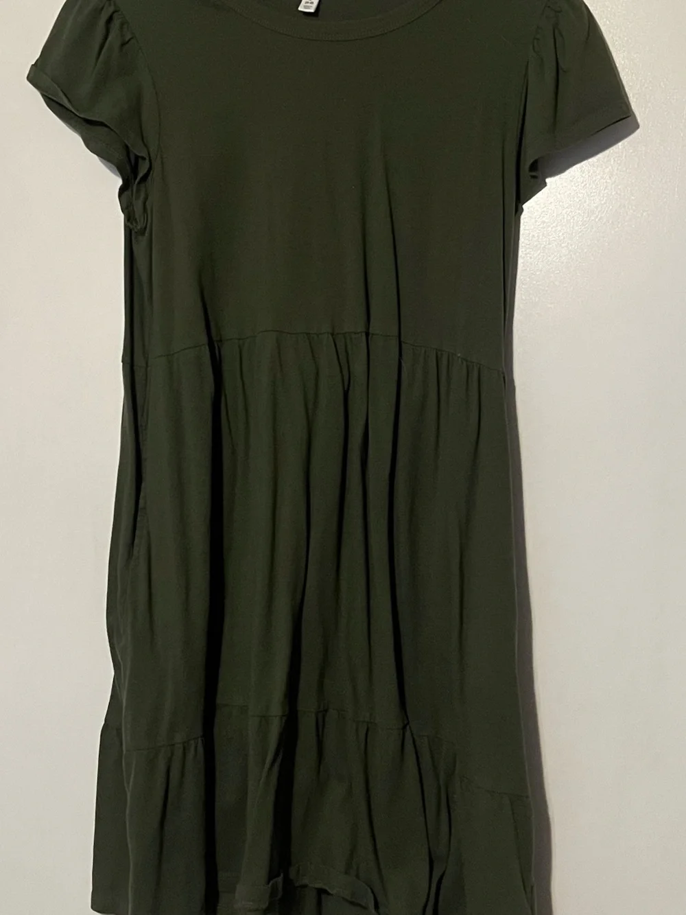 Time and Tru Girls Olive Tiered Short Sleeve Dress